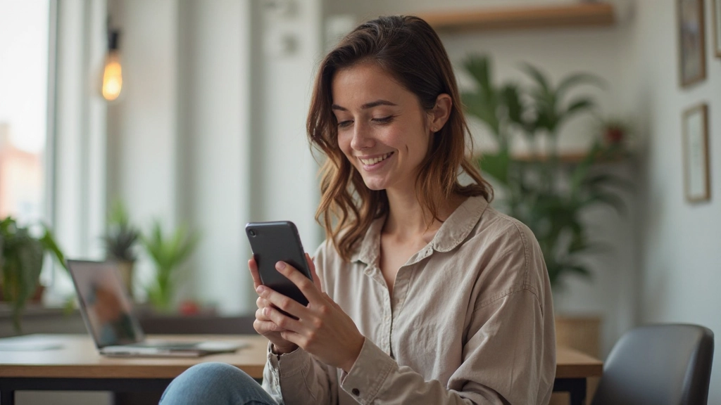 Женщина использует мобильное приложение для отслеживания финансов на смартфоне